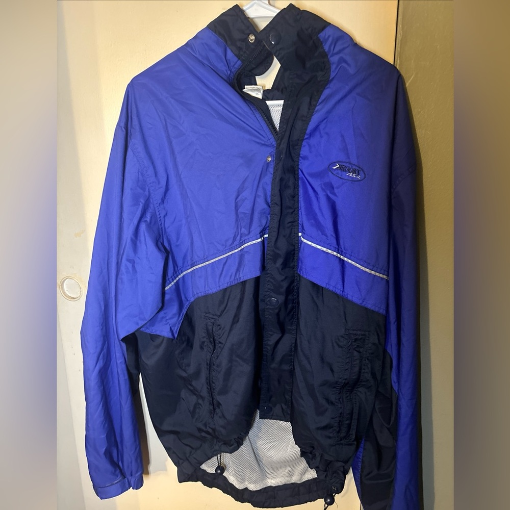 Vtg Brooks Men L Blue Reflective Vented Mesh Lining Windbreaker Outdoor Jacket
